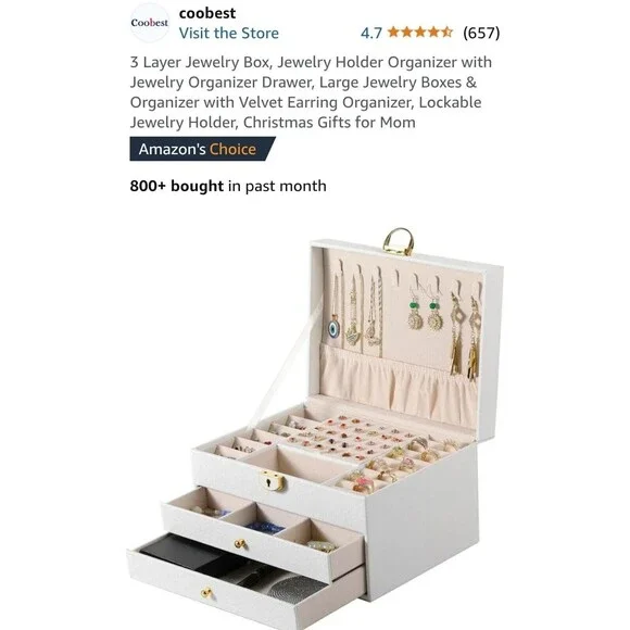 3 Layer White Jewelry Box, Jewelry Holder Organizer  , Large - Picture 11 of 14